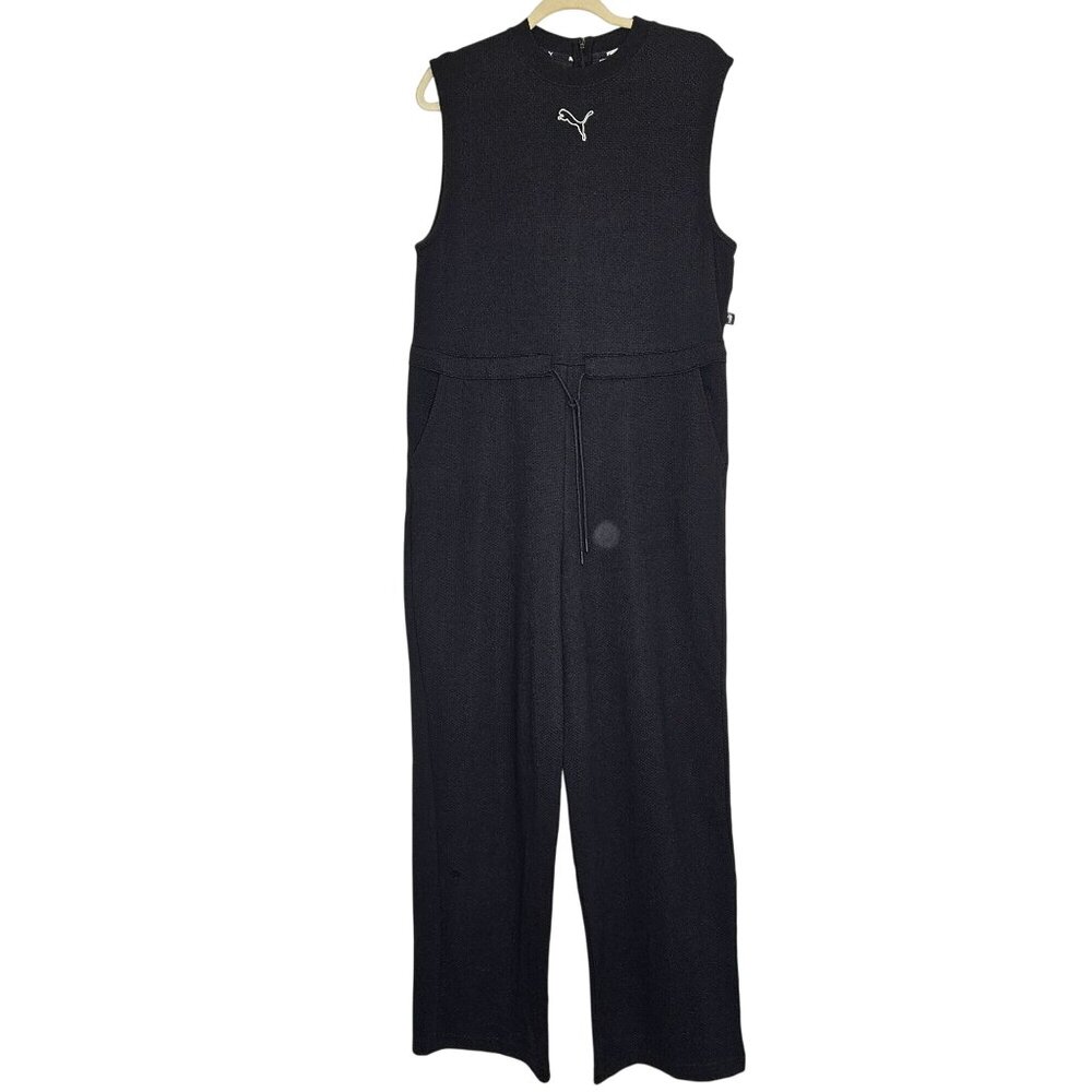 Puma NWOT Sleevelss Black White Jumpsuit Drawsting Waist  pockets Women's Size M
